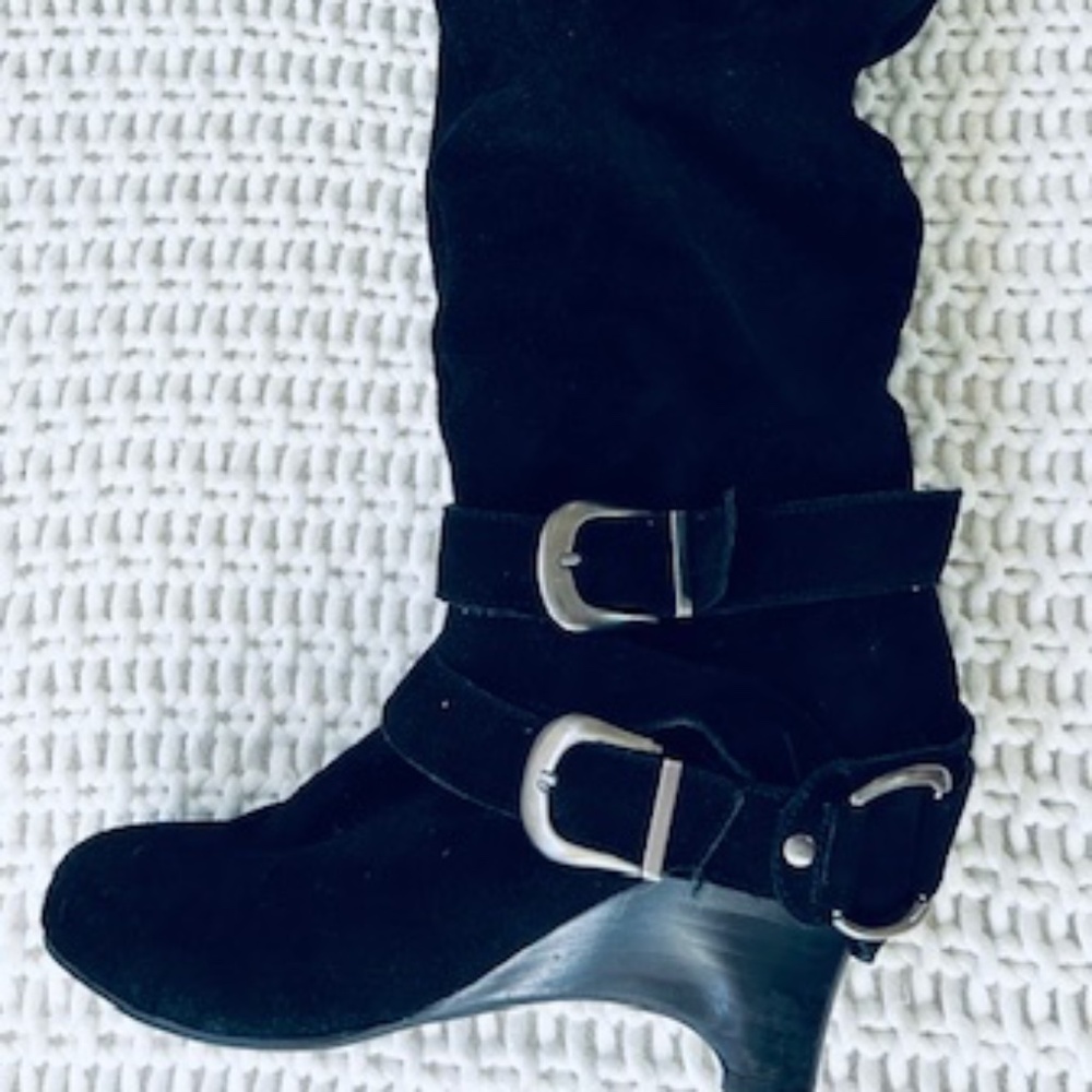 Naughty Monkey Sz 7.5 Black Leather Suede Over the Knee Boots!